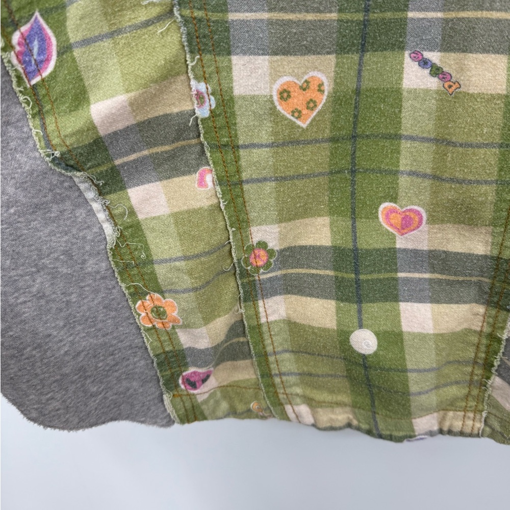 Urban Outfitters Out From Under green patchwork button-up shirt shacket jacket S - Picture 16 of 16